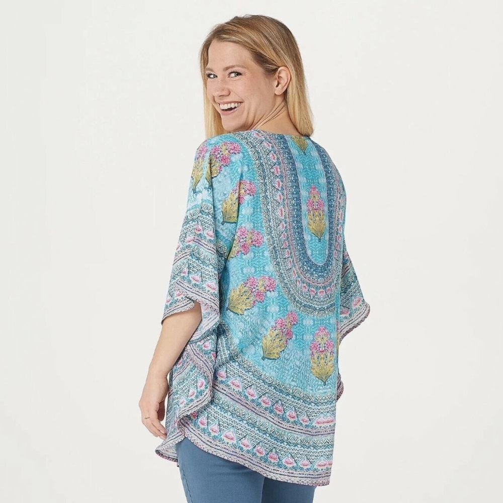 Tolani Collection | Boho Floral Print Modal Caftan Tunic drapey top womens XL - Picture 6 of 11